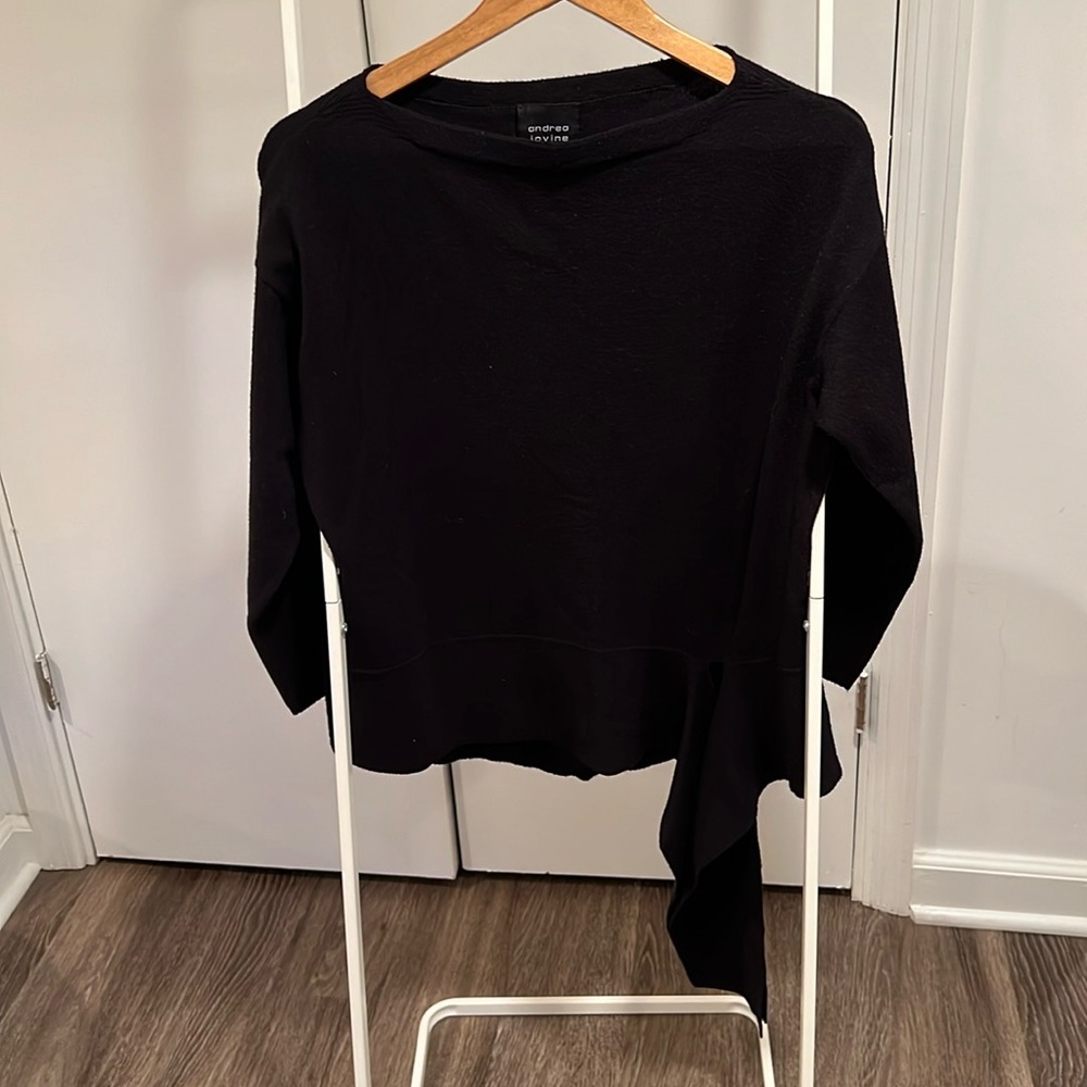 Black Andrea Jovine crew neck sweater with decorative tie at waist